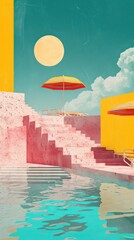 Wall Mural - collage retro dreamy pool art architecture astronomy.