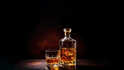 Poster - Photo of a whiskey glass and whiskey bottle.