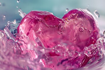 Aufkleber - Heart shaped pink substance splashing, creating bubbles and ripples in a vibrant, abstract display