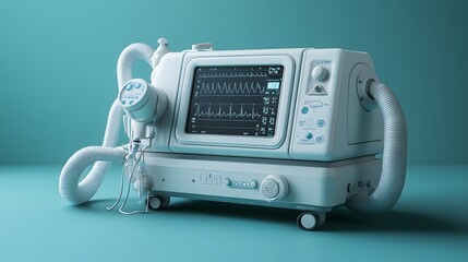 Fototapete - Sleek ventilator isolated on a minimalist background used to provide respiratory support to patients in critical care