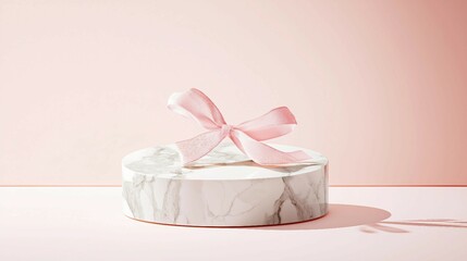 Wall Mural - Elegant Gift Box with Pink Ribbon on Soft Pastel Background