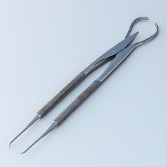 Fototapete - Stainlesssteel pair of forceps isolated on a minimalist background with its precision grip ready for use in surgical or medical procedures