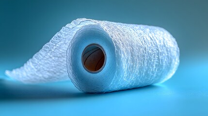 Poster - Sterile bandage roll unfurled on a minimalist surface representing care cleanliness and essential medical supplies in healthcare environments