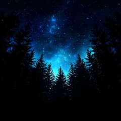 Wall Mural - Dark Forest Night Sky with Blue Stars