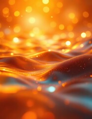 Poster - Abstract golden waves with glowing bokeh light effects in warm tones
