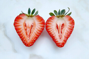 Cut strawberry revealing its vibrant red texture