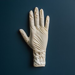 Poster - Sterile disposable glove opened and laid flat on a minimalist background ready for use representing hygiene and protection in medical environments