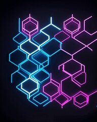 Aufkleber - A neon blue to neon pink hexagon light pattern on black background