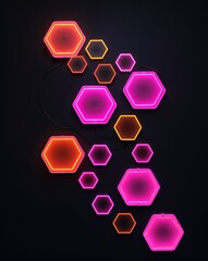 Aufkleber - A neon orange to neon pink hexagon light pattern on black background