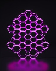 Poster - A neon pink to neon purple hexagon light pattern on black background
