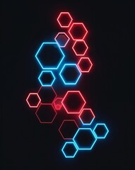 Poster - A neon red to neon blue hexagon light pattern on black background