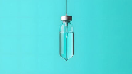 Poster - sterile iv line with saline solution isolated on a minimalist background representing hydration and 