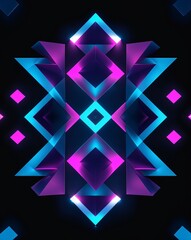 Poster - Neon blue and magenta geometric shapes light patterns on black background