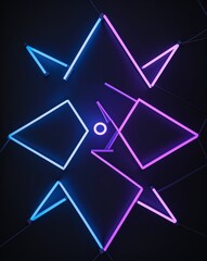 Poster - Neon blue and purple geometric shapes light patterns on black background