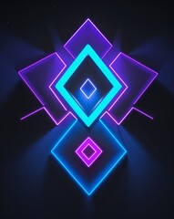 Poster - Neon blue and purple geometric shapes light patterns on black background