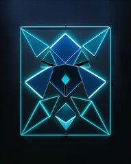 Poster - Neon blue and teal geometric shapes light patterns on black background