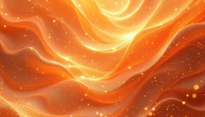 Poster - Vibrant orange abstract waves with glittering light particles