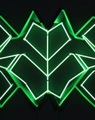 Poster - Neon green and white geometric shapes light patterns on black background