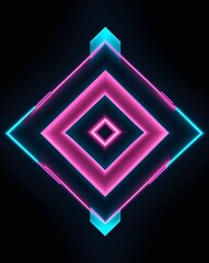 Poster - Neon pink and cyan geometric shapes light patterns on black background
