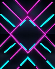 Poster - Neon pink and cyan geometric shapes light patterns on black background