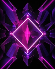 Poster - Neon pink and purple geometric shapes light patterns on black background