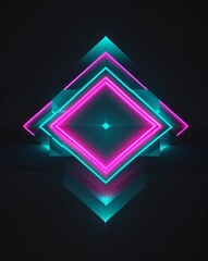 Poster - Neon pink and turquoise geometric shapes light patterns on black background