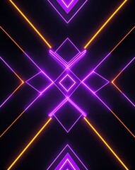 Aufkleber - Neon purple and orange geometric shapes light patterns on black background