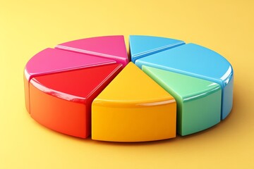 Poster - Colorful pie chart representation in vibrant shades against a bright yellow background