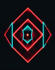 Poster - Neon red and teal geometric shapes light patterns on black background