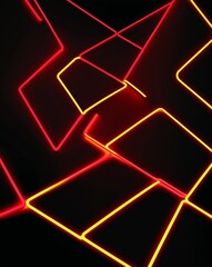 Aufkleber - Neon red and yellow geometric shapes light patterns on black background