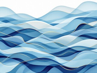 Poster - abstract blue wave patterns with gold accents on white background