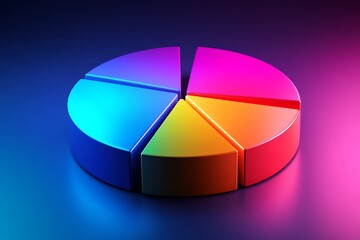 Poster - Colorful pie chart with vibrant sections illuminated in a dark background
