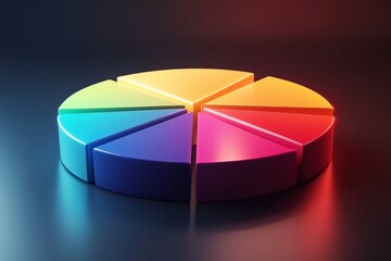 Aufkleber - Colorful pie chart model with distinct segments illuminated against a dark background, showcasing a modern design style