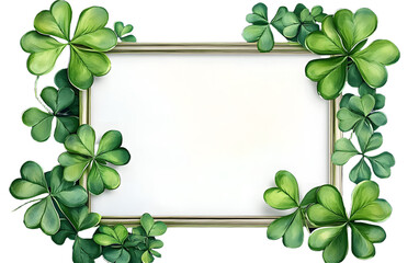Wall Mural - watercolor rectangular clover shamrock frame illustration element for st patrick's day decoration gr