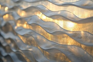 Poster - Wavy glass panels reflect warm sunlight in a contemporary architectural setting