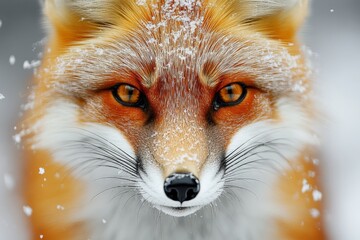 Poster - Beautiful red fox with sparkling snowflakes on fur in a serene winter landscape