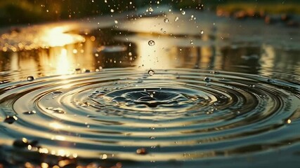 Poster - Drops fall into an autumn puddle and fly in different directions