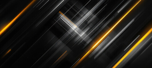 Poster - Abstract geometric composition with dynamic black and yellow light streaks