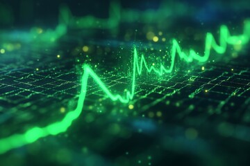 Aufkleber - Visual representation of a glowing green heartbeat waveform on a digital display with data analysis elements