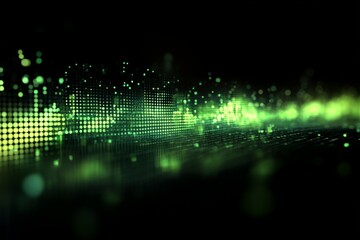 Fototapete - Dynamic green light pattern creating a rhythmic visual display on a dark background