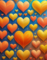 Poster - A shift from orange to yellow hearts drawing in gradient background