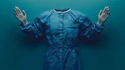 Poster - Sterile surgical gown with gloves isolated on a minimalist background prepared for use in sterile medical environments