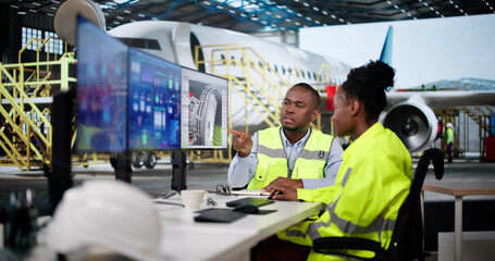 Fototapete - Aircraft Repair Technician Checking Aircraft Engine