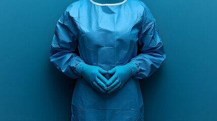 Poster - Sterile surgical gown with gloves isolated on a minimalist background prepared for use in sterile medical environments