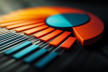 Fototapete - Colorful abstract design featuring orange and blue geometric shapes on a dark background representing modern art and creativity