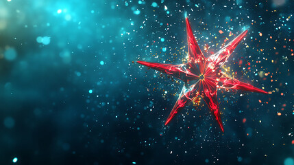 Wall Mural - Red Star with Blue Sparkles and Glowing Texture