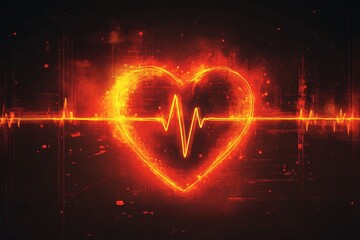 Poster - Heartbeat visualization with glowing heart and digital pulse line on dark background
