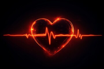 Aufkleber - Heartbeat graphic with luminous heart and pulse line on dark background