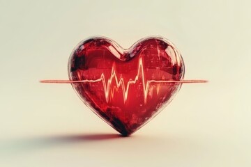 Poster - Heart symbol with heartbeat line representing health and vitality