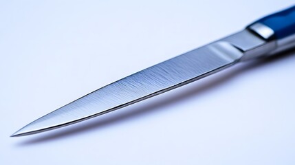 Poster - Surgical scalpel isolated on white background sharp blade reflecting light sterile and clean ready for precise incisions